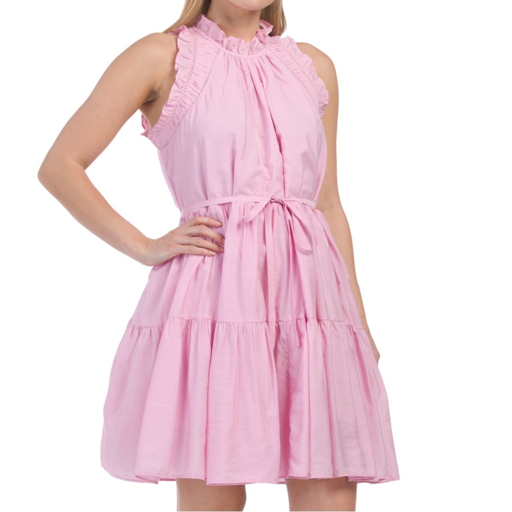 French Connection Pink Tiered Flair Sleeveless Ruffle Dress Coquette Balletcore